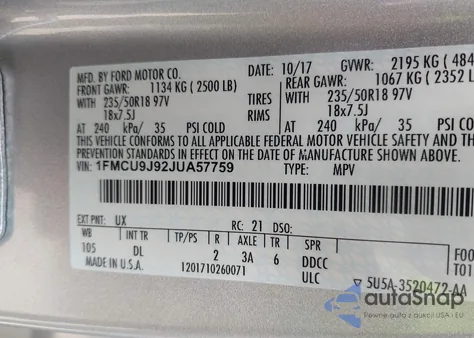 2018 Ford Escape Titanium from USA, damaged, VIN 1FMCU9J92JUA57759